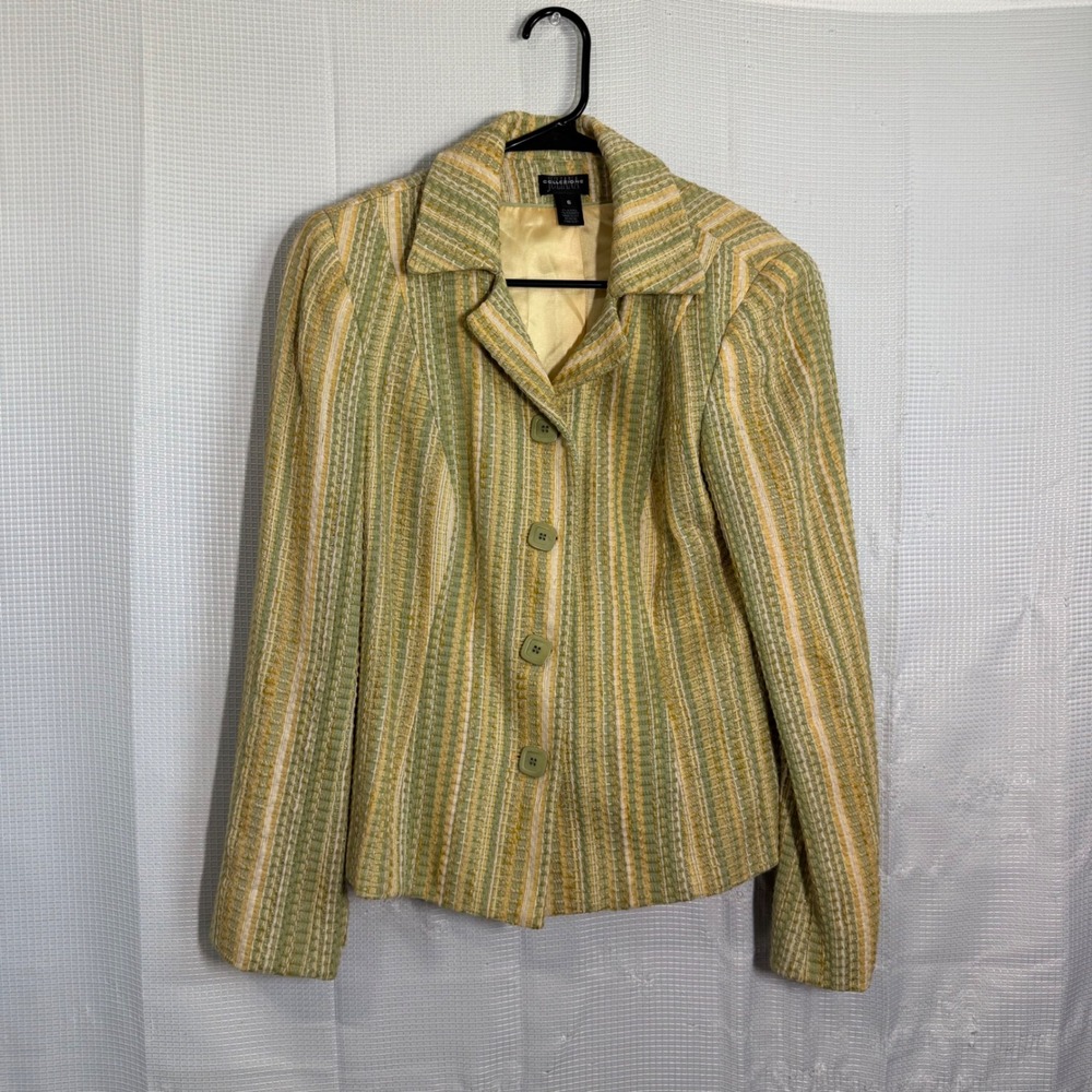 Collezione Juliana Blazer Cotton Linen Stripe Button Front Jacket 6 Professional
